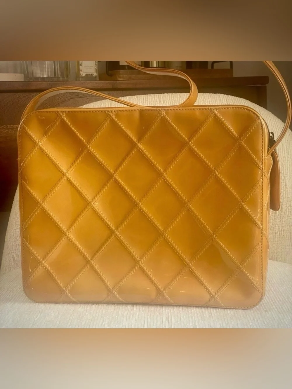 CHANEL EUC Vintage (2001) Yellow Patent Leather Camera Bag - Picture 3 of 14